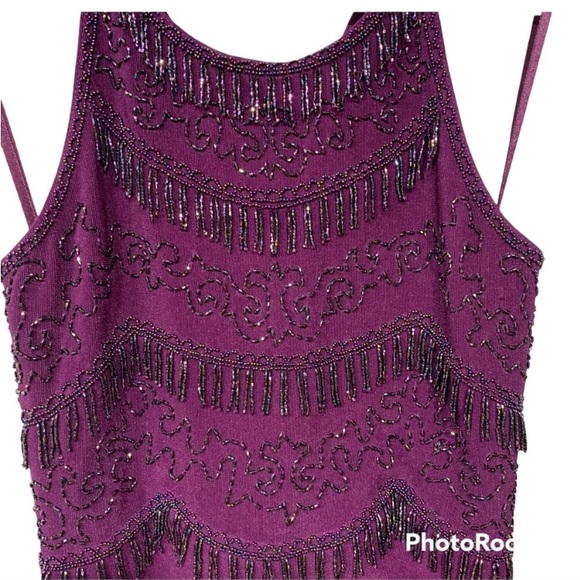 Prom Dress Adrianna Papell Evening PROM Snowball Rib Fringed Dress Plum Sz 6 - Picture 6 of 8